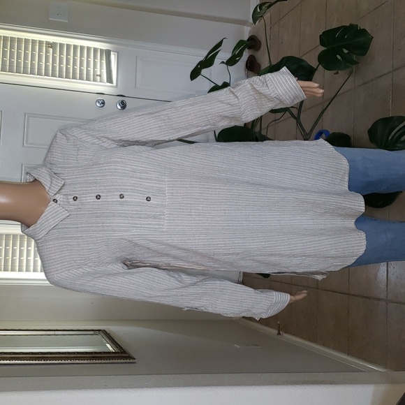 Mystree L breezy cotton tunic interesting contrasted stripes button tab sleeves - Picture 1 of 10